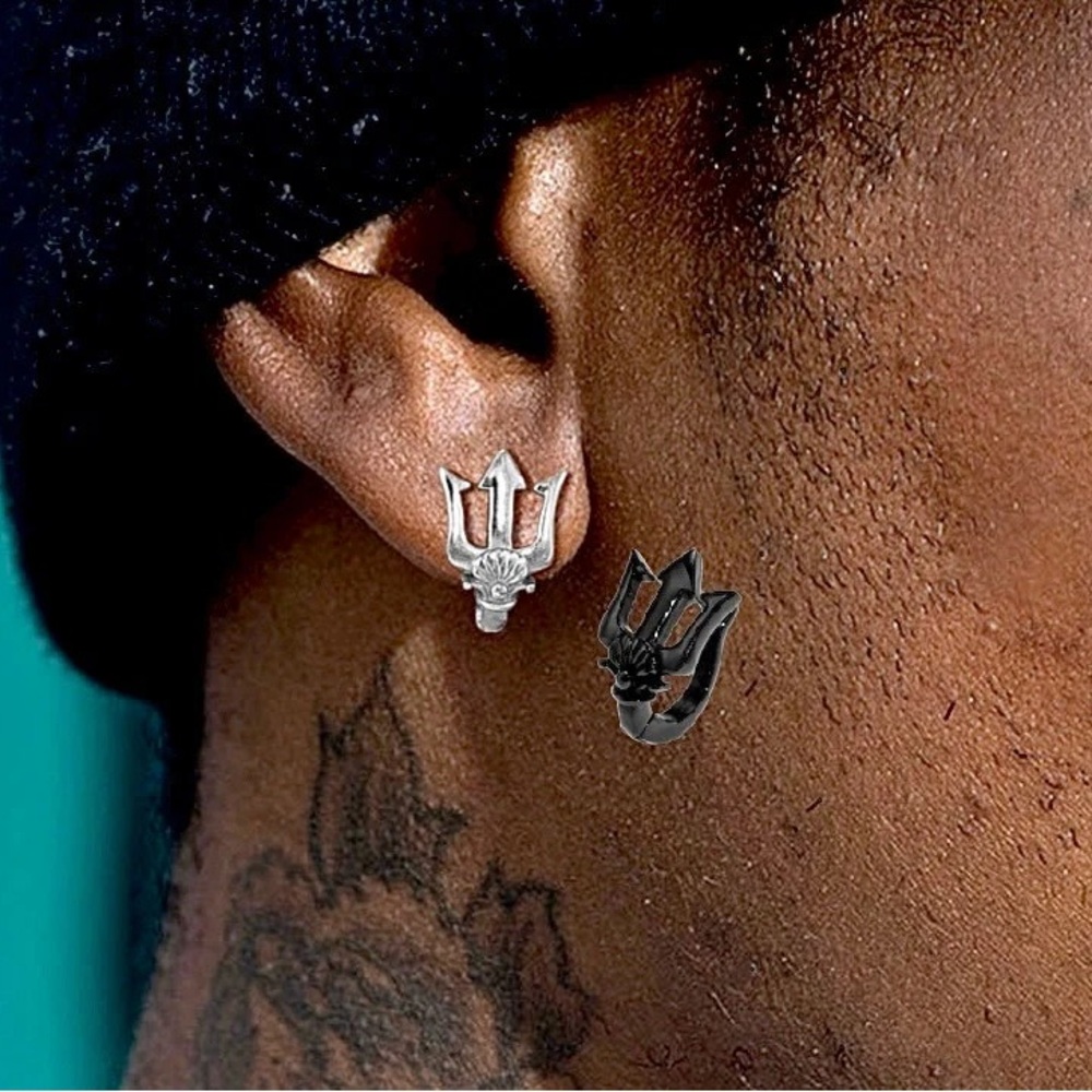Trident Earrings,Neptune Trident Hoops Mens, Ancient Greek God Poseidon Trident